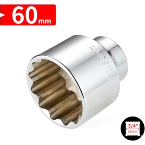3/4" Square Drive Heavy 12 Point Socket Bit 19-60mm Ratchet Wrench 12 Tooth Socket Hand Tool Car Auto Repair Tools One Pcs