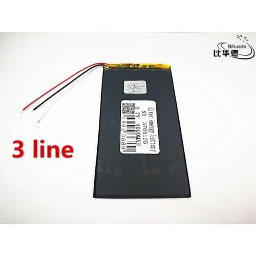 3 line 2pcs/lot Good Qulity 3.7V,4000mAH 3766125 Polymer lithium ion / Li-ion battery for tablet pc BANK,GPS,mp3,mp4