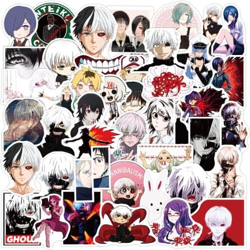 50pcs Anime Tokyo Ghoul Stickers Kaneki Ken & Kirishima Touka Sticker Waterproof Decals Skateboard Sticker For Laptop Suitcase
