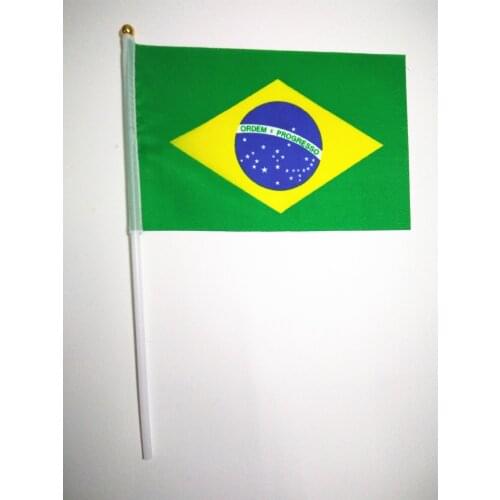 Wholesale Hand wave banners Brazil small National flags polyester materials with pole 14*21 cm