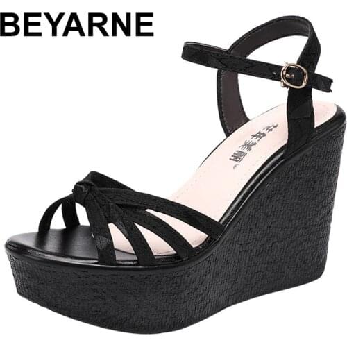 BEYARNEPlus Size32-43Platform Wedges Sandals Women Shoes Summer Fresh Green High Heels Sandals Ladies Office Party Beach Sandals