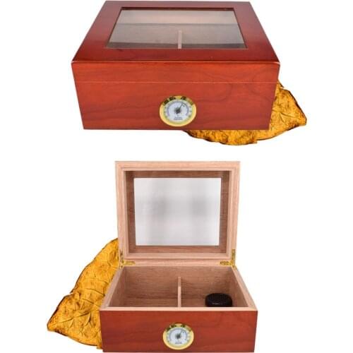 Cedar Wood Lined Cigar Humidor Storage Cigar Box Case w Cigars Wooden Tray Hygrometer Humidifier Red/Black