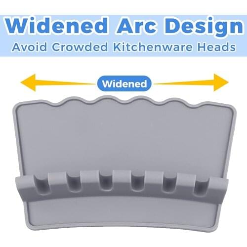 Kitchen Silicone Spoon Rest, 6-slot Widened Fan Arc Raised Edges Utensil Holder (Grey, Green)