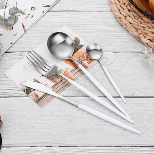 Home Matte Tableware White Silver Stainless Steel Cutlery Set Dishes Fork Spoon Knife Dinnerware Set Complete Kitchen Tableware