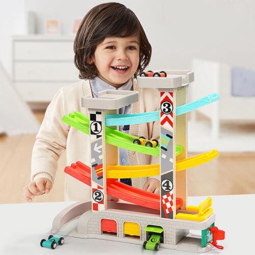 Environmental Friendly Montessori Toys Toddlers Car Ramp Race Tracks Garages Parking Lots Gift With Wooden Car And Car Garage