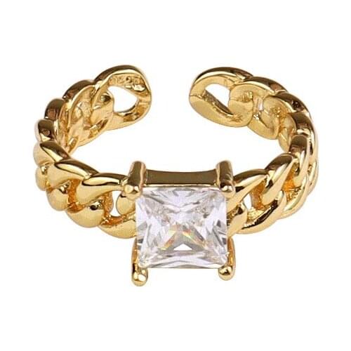 French Gilded Zirconium Chain Ring with Various Shapes Womens Fashion and Simplicity Charm Jewelry Hand Made Girl Gift