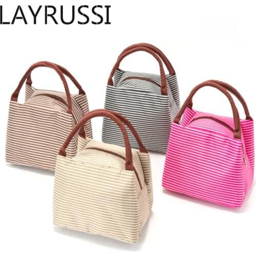 LAYRUSSI Stripe Lunch Bag For Chirdren Portable Outdoor Picnic Insulated Bag Thickened Fruit Food Bento Bag Student Thermo Bag