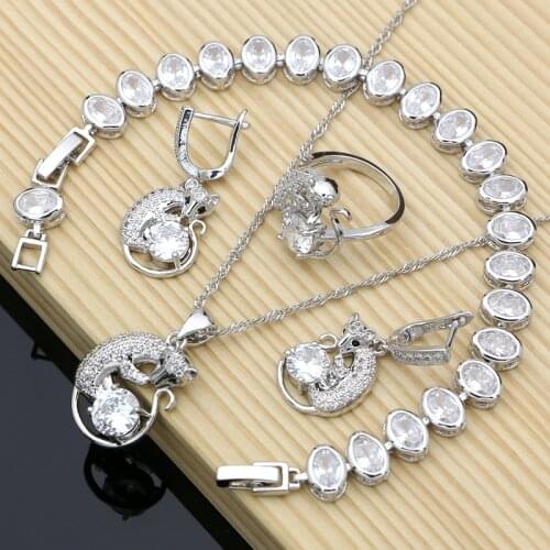 Fox 925 Silver Bridal Jewelry Sets Docoration For Women Engagement Earrings Rings Dropshipping Animal Necklace Set