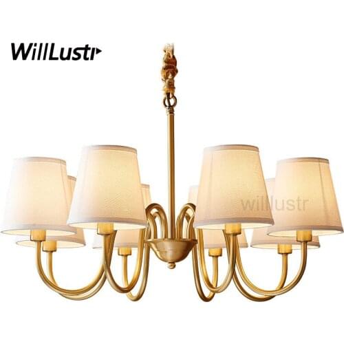 Willlustr copper pendant lamp brass hanging light fabric Chandelier modern suspension lighting american country nordic Europe
