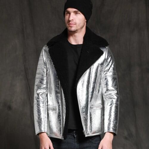 SANI Unique New Silver Sheepskin Fur Coat Men Winter Real Sheepskin Jacket Formal Businessmen Genuine Leather Clothing