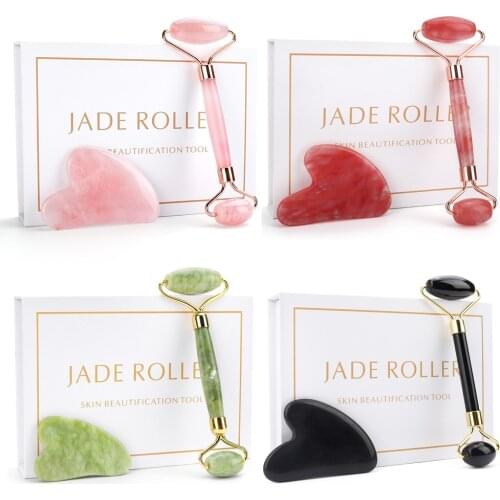 Facial Jade Roller Gua Sha Sets Massage Face Lift Anti Wrinkle Skin Care Beauty Tools Face Massage Roller Gua Sha Board for Body