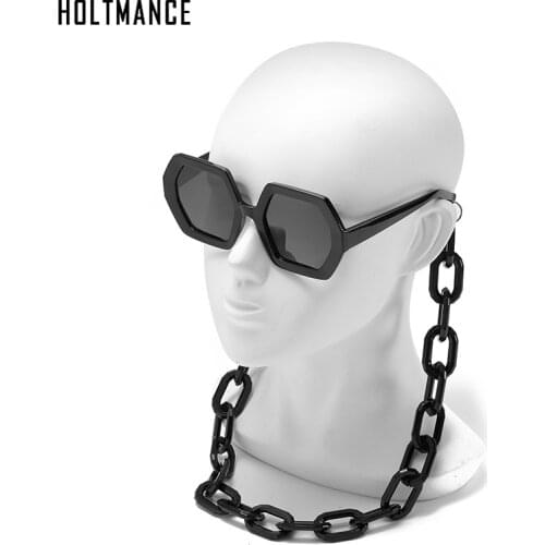 New Sunglasses Fashion Octagon Women Brand Designer Oversized Sun Glasses Frame Vintage Polygon SunGlasses UV400 Big Chain