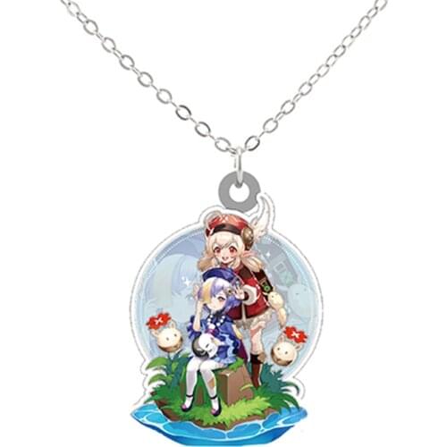 New Strange Online Adventure Game Chain Necklace Genshin Impact Resin Tiny Figure Sheets Shape Pendant Collar Jewelery