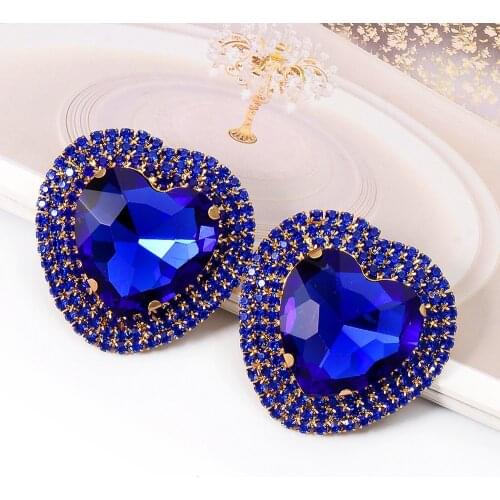 New Colorful Crystal Heart Dangle Earring Statement Rhinestone Handmade Drop Earrings Jewelry Accessories for Women Ear Ring