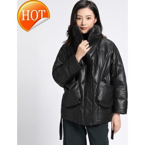 Fall winter 2020 trend new leather down jacket, sheepskin silhouette, large lapel design, down coat