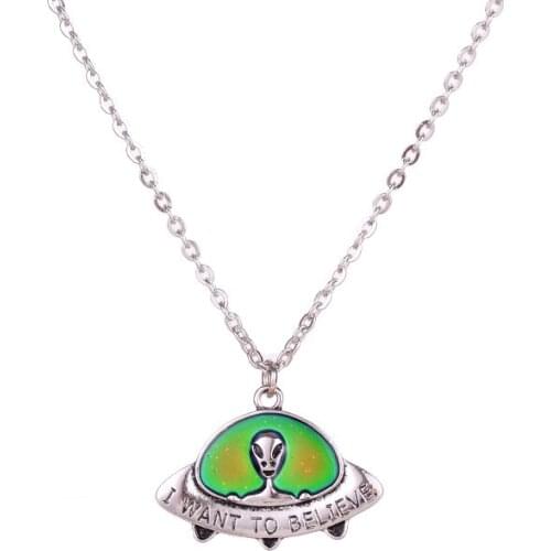 Fashion Mood E.T UFO Pendant Necklace Temperature Control Color Change E.T UFO Necklace Women Jewelry Girls Gift