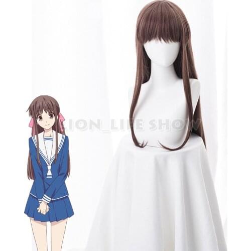 Anime Fruits Basket Tohru Honda Cosplay Brown Half Tied Ponytail Hair Wig Prop