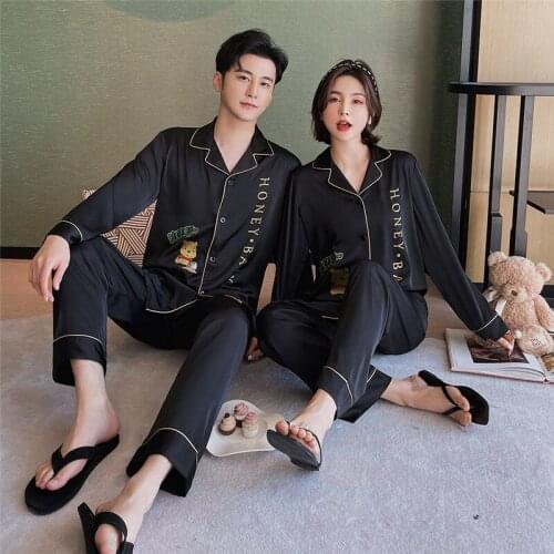 Women Pajamas Luxury Home Wear Unisex silk Long Sleeve High Quality New Men Sleepwear Popular lapel Ice silk Long sleeve Pajamas