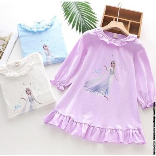 Disney Girls Long Sleeve Dress Spring Autumn Frozen Elsa Cotton Comfortable Breathable Dress for Girls in Long Sleeve Dresses