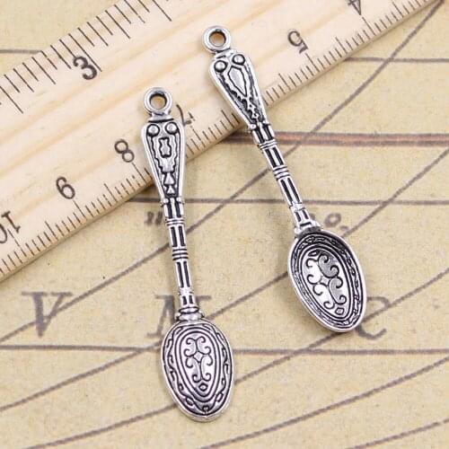 15pcs Charms Pattern Spoon 48x10mm Antique Silver Color Pendants Making DIY Handmade Tibetan Finding Jewelry For Bracelet
