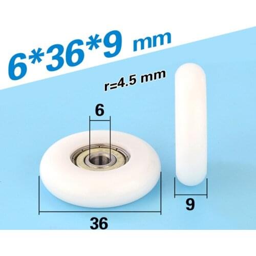 [R0636-9] 10PCS 626zz round type low noise plastic POM pulley roller wheel washing washer machine sliding pulley wheel 6*36*9mm