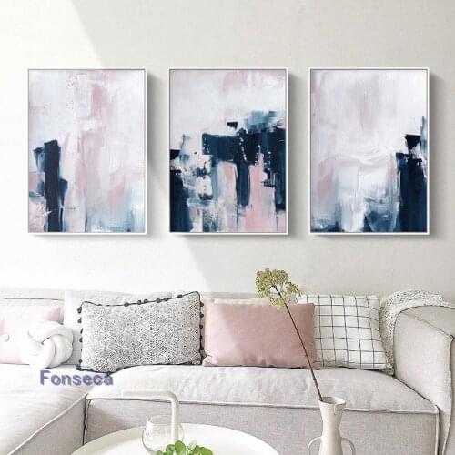 Pink Navy Watercolor Canvas Painting Nordic Minimalist Posters and Prints Abstract Wall Art Pictures for Living Room Decor