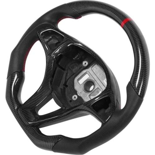 Finger Grip Steering Wheel Carbon Fiber Steering Wheel Nappa Leather Red Stitching Fit for Benz C‑CLASS GLC W205 2014‑2020