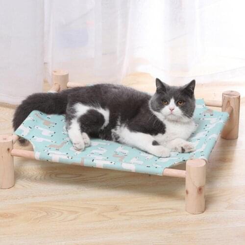 Detachable Cat Hammock Bed Wood Canvas Cat Lounge Removable Washable Universal Canvas Pet Bed For Small Dogs Rabbit Cats