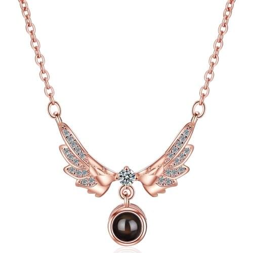925 Sterling Silver Micro Zircon Angel Wings Projection I love You Meaningful Necklaces For Women Gift S-N415