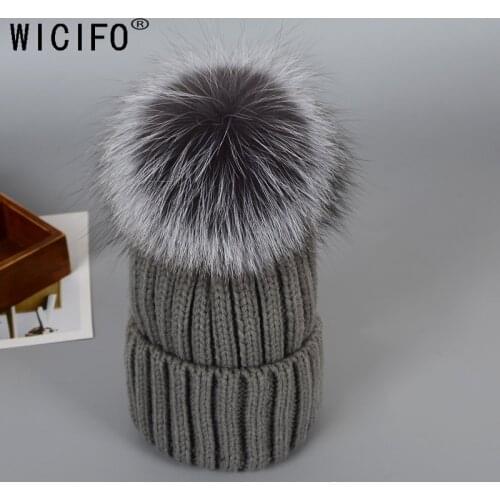 Wucifo 2019 rea foxl pompom hat winter hats for women knitted hat beanie women girls winter hat Skullies Beanies