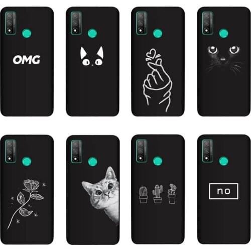 QAQsam Silicone Cover For Huawei P smart 2020 Case Painting Flower Cat Moon Matte Phone Cases Funda