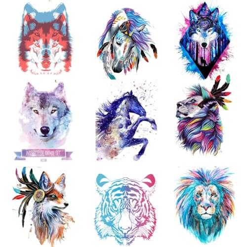Punk DIY Thermal Transfer For Clothing Ironing Clothes Stripes Animal Lion Wolf Applique Handmade Thermo-Stickers On Jeans Decor