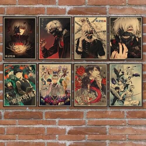 Tokyo Ghoul Classic Nostalgic Anime Poster A Retro Kraft Paper Series Bedroom Decorative Painting