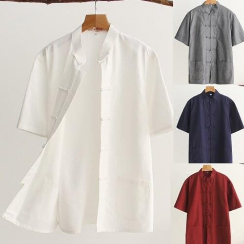 Umorden Cotton Tang Suit Top Men Summer Kung Fu Tai Chi Uniform Shirt Blouse Short Sleeve Traditional Chinese Clothes