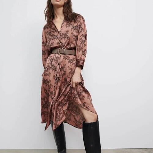 High quality ladies print dress single breasted long dress elegant temperament women cocktail dress