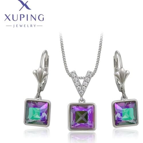 Xuping Jewelry New Arrival Square Shaped Crystals Jewelry Set Rodium Color Earrings Women Girl Gift 60122