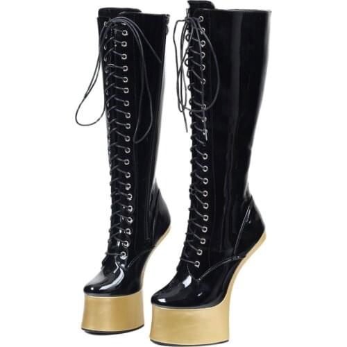 Jialuowei Heelless Knee-high Boots 18CM Horse Heel Platform Zip Women Sexy Fetish Polo-dancing Boots