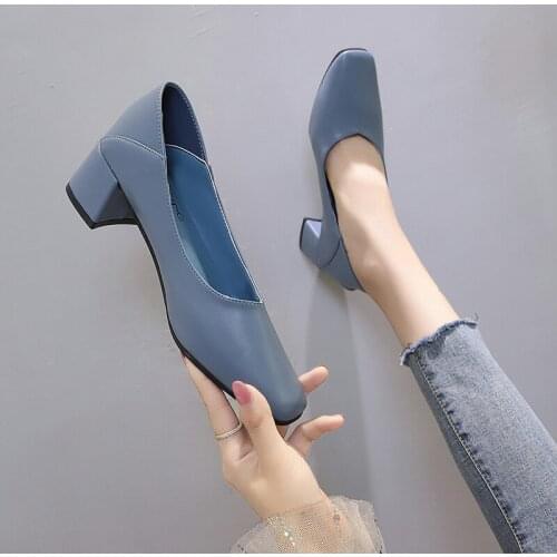 Hot Sale Summer New Style Square Toe Pure Color Simple High-Heeled Ladies Single Shoes Retro Fashion Temperament Work Shoes