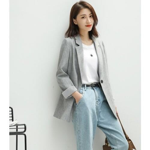 Vintage Solid color Office Ladies Blazer Long Sleeve Loose gray Suit Coat Jacket Women blazers Female plus size woman clothes