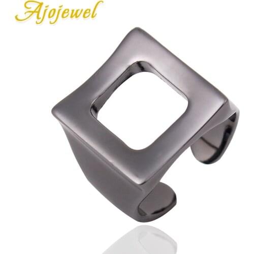 Ajojewel Black Gun Metal Rings Open 2018 New Simple Design Geometric Hollow Out Unique Ring For Women Birthday Party Gift