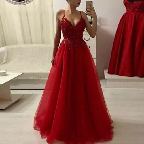 Red Prom Dresses 2020 Women Formal Party Night Long Sequins Evening Dress Spaghetti Straps Vestidos De Gala Elegant Prom Gowns