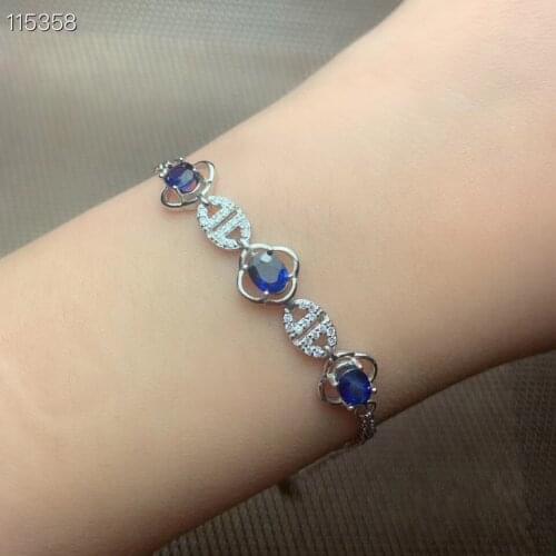 100% Natural and Real Sapphire Bracelet 925 Sterling Silver for Men or Women Wedding Best Gift