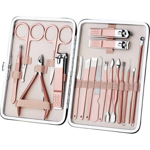 18pcs/set Rose Gold Stainless Steel Nail Tool Spoon Clipper Manicure Tool Nail Clippers Eyebrow Scissors Manicure Set