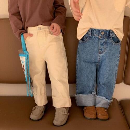 2021 Spring Girls Straight Jeans New Children Clothes Solid Color Pants For Kids 2-6 Years Old Clothing Toddler Boy Jeans Infant