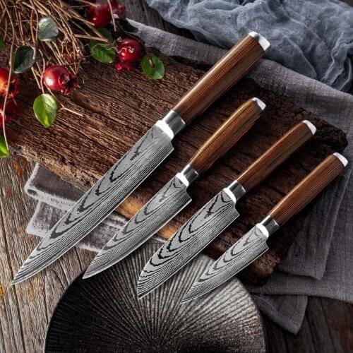 5Cr15 High Quality Patterned Kitchen Vegetable Fruit Cutter Household Multifunctional Knife Cutting Sushi Knives Set Cleaver