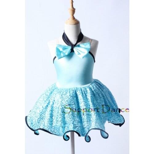 Big Bow Sequin Ballet Dress Toddler Kids Adult Sky Blue Camisole Dance Costume C302