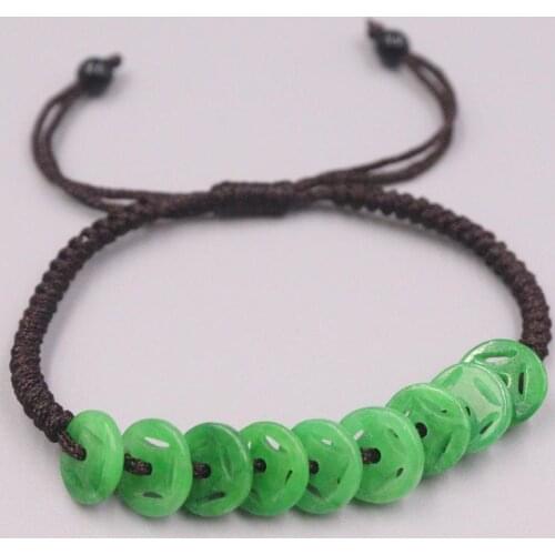 1pCS Real Natural Jade Jadeite Bracelet Coin Lucky Round Beads For Women And Men Red Weave Lucky Bracelet 6.3''L