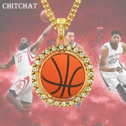 Backetball Crystal Pendant Necklaces Iced Out Rhinestone With Hip Hop Miami Bling Chains For Rocker Crystal Dunk Jewelry