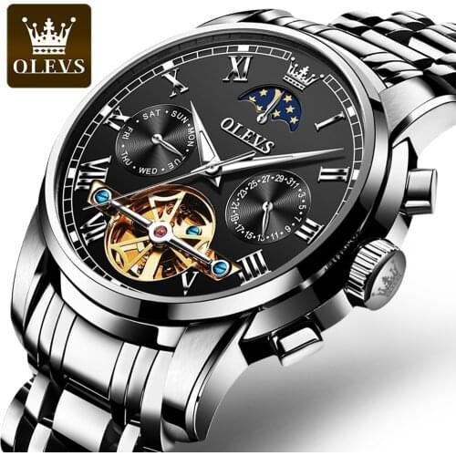 Reloj Hombre OLEVS Mechanical Hollow outMen Watches Stainless Steel Waterproof Date Week Green Fashio Classic Wrist Watches