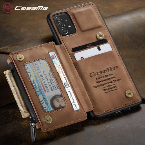 Wallet Case For Samsung Galaxy A52 A72 5G A21S CaseMe Card Slot Zipper Leather Wallet for Samsung Galaxy A51 A71 Stand Cover